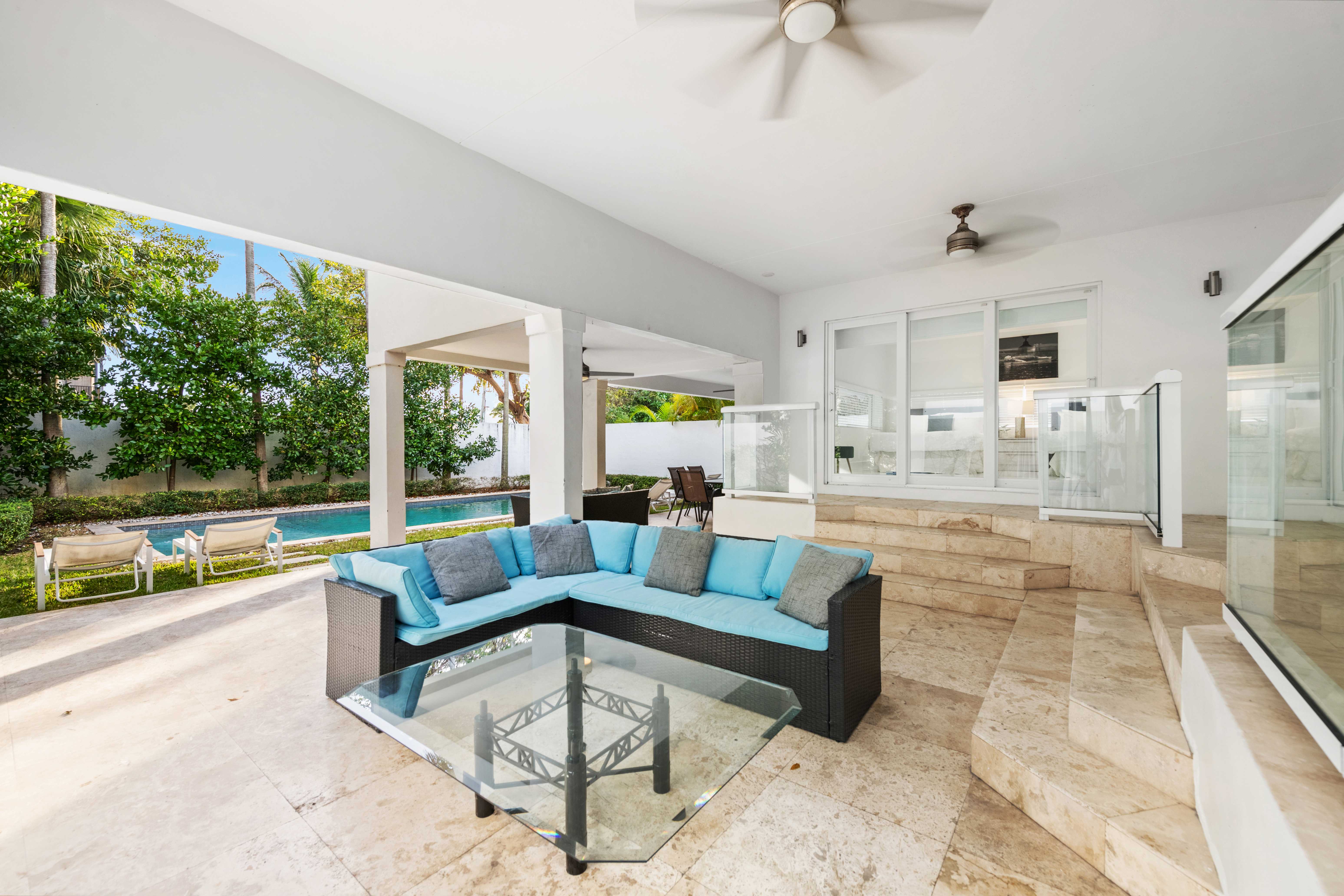 living room of a luxury mansion rental miami