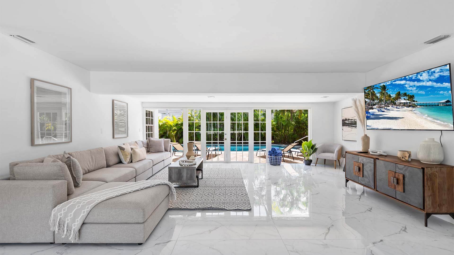 Living Room of a luxury mansion rental Miami