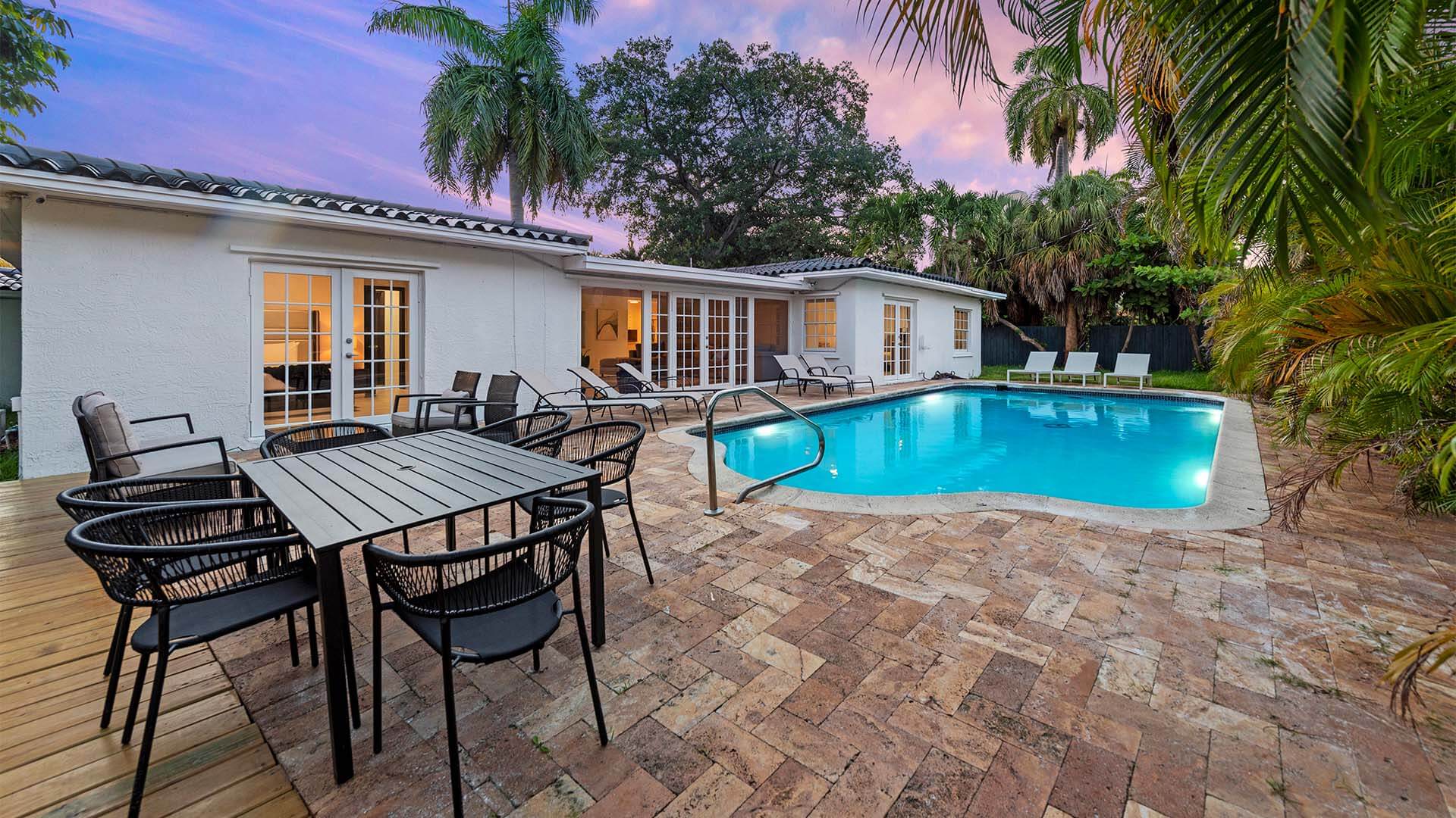 Pool in a mansion rental in miami