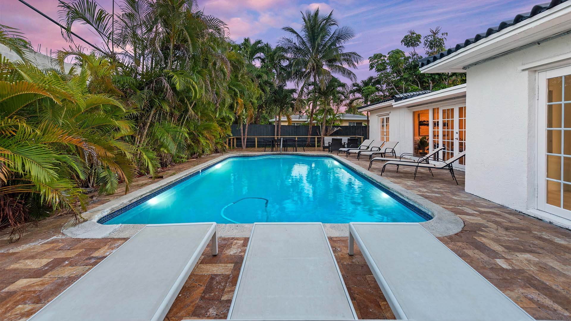 Pool in a mansion rental in miami